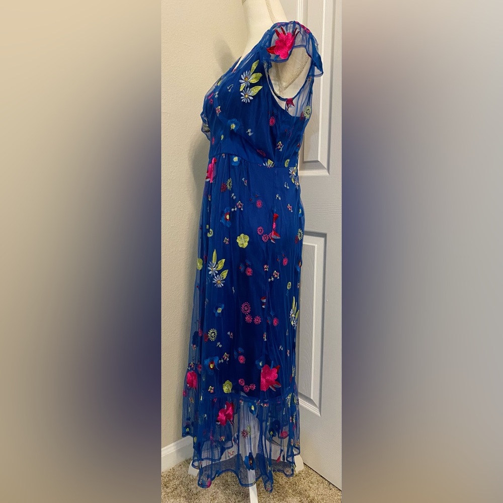 Tracy Reese for Anthropologie, Embroidered Topaz Blue Dress, Size M - Picture 6 of 12